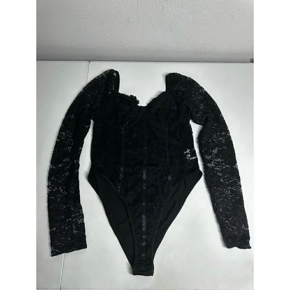 Shein Women’s Bohemian Black Lace Bodysuit Size 8/10